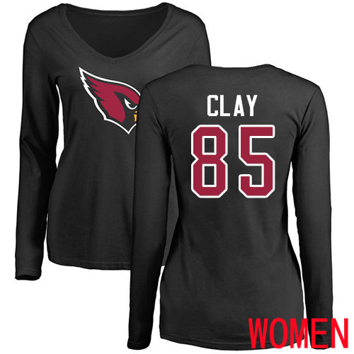 Arizona Cardinals Black Women Charles Clay Name And Number Logo NFL Football #85 Long Sleeve T Shirt